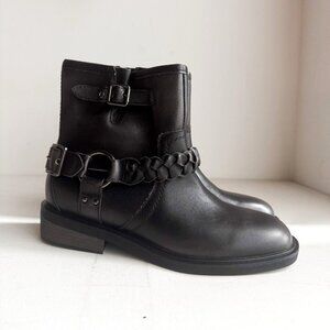 Crown Vintage Black Leather Short Moto Boots 8.5